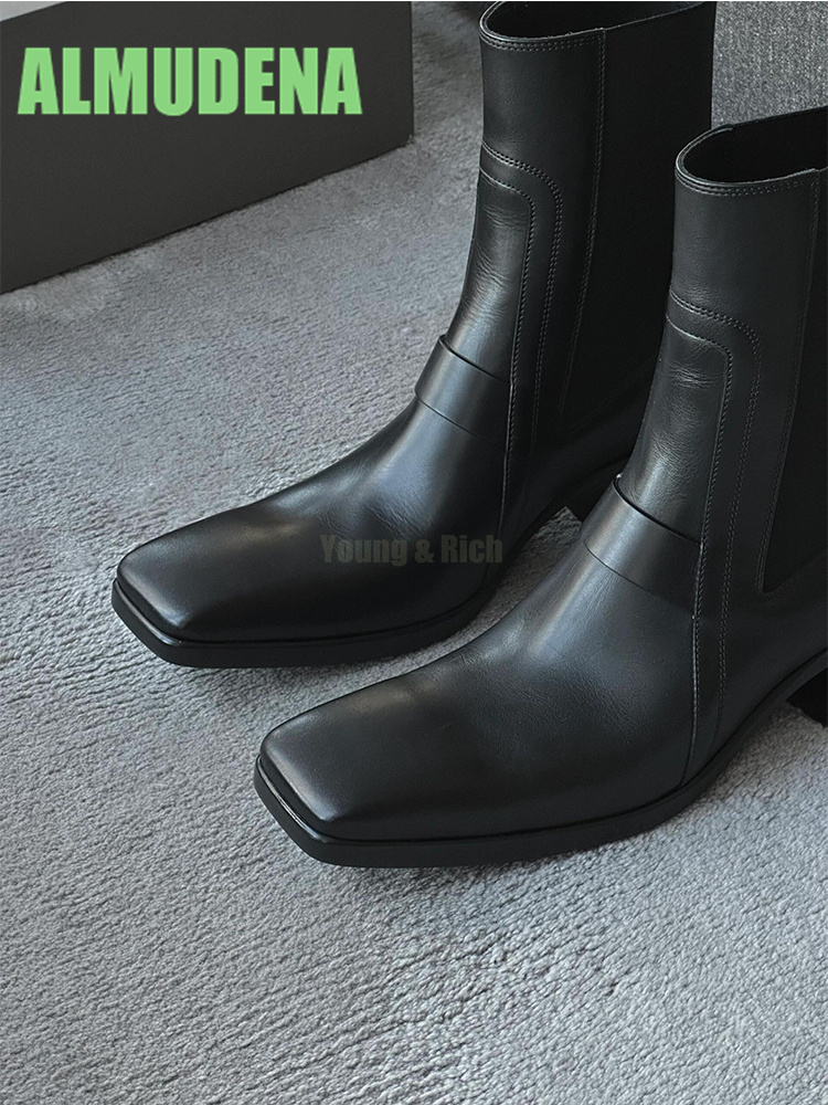 Chelsea Boots Suede - Square Toe, Middle Heel Motorcycle Boots