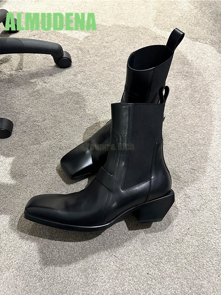 Square Toe, Middle Heel Motorc - Chelsea Boots Suede 评论和价格