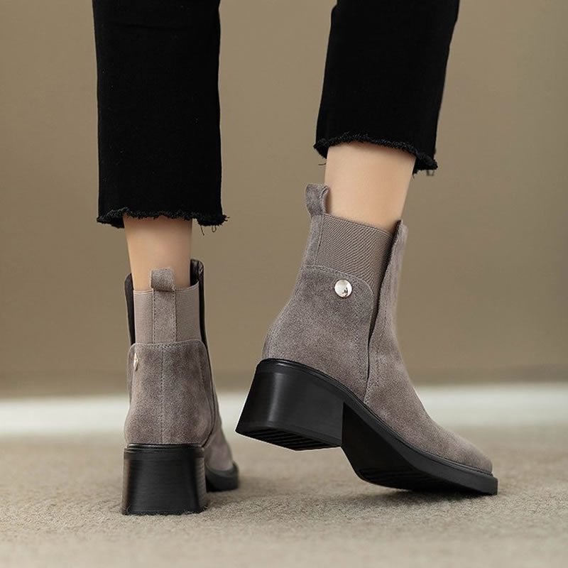 Suede Women Chunky Ankle Boots - Chelsea Boots Suede 评论和价格