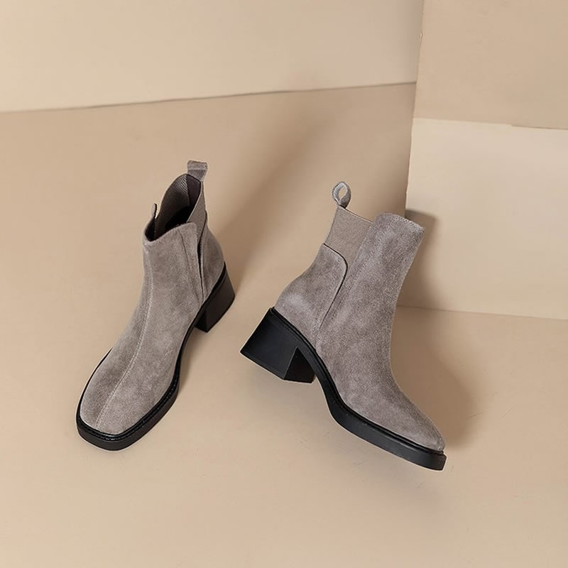 Suede Women Chunky Ankle Boots - Chelsea Boots Suede 评论和价格