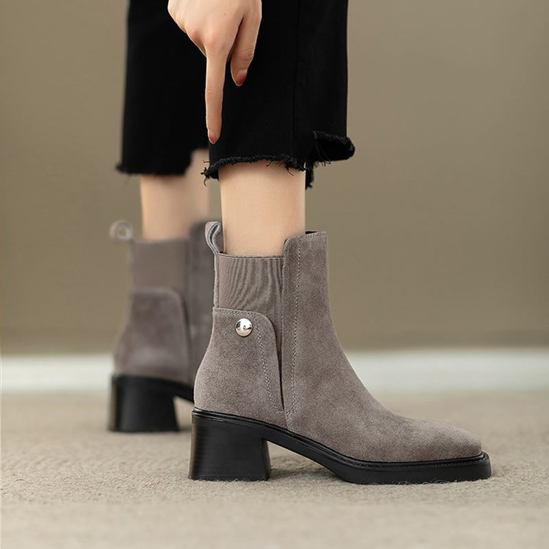 Suede Women Chunky Ankle Boots - Chelsea Boots Suede 评论和价格