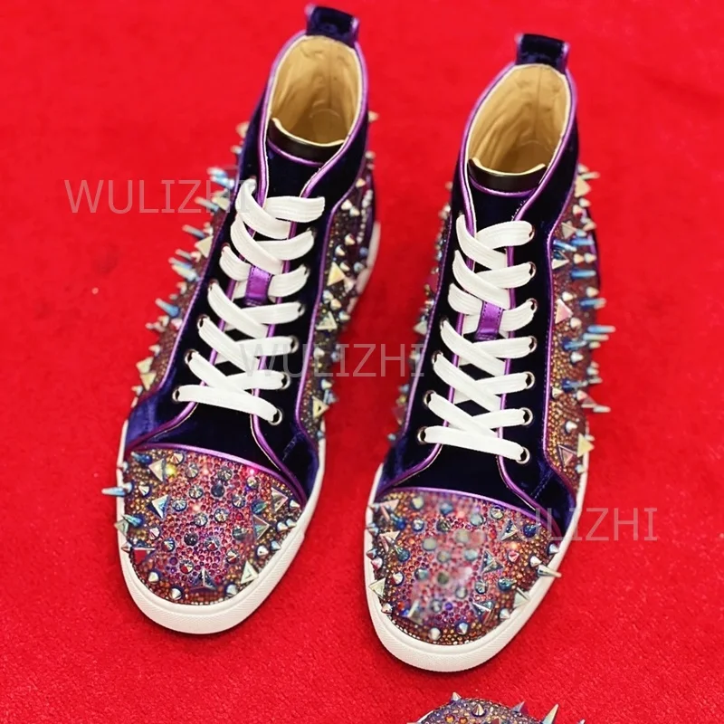 Dark Purple Crystal Rivet Men  - Men Shoes Boss 评论和价格